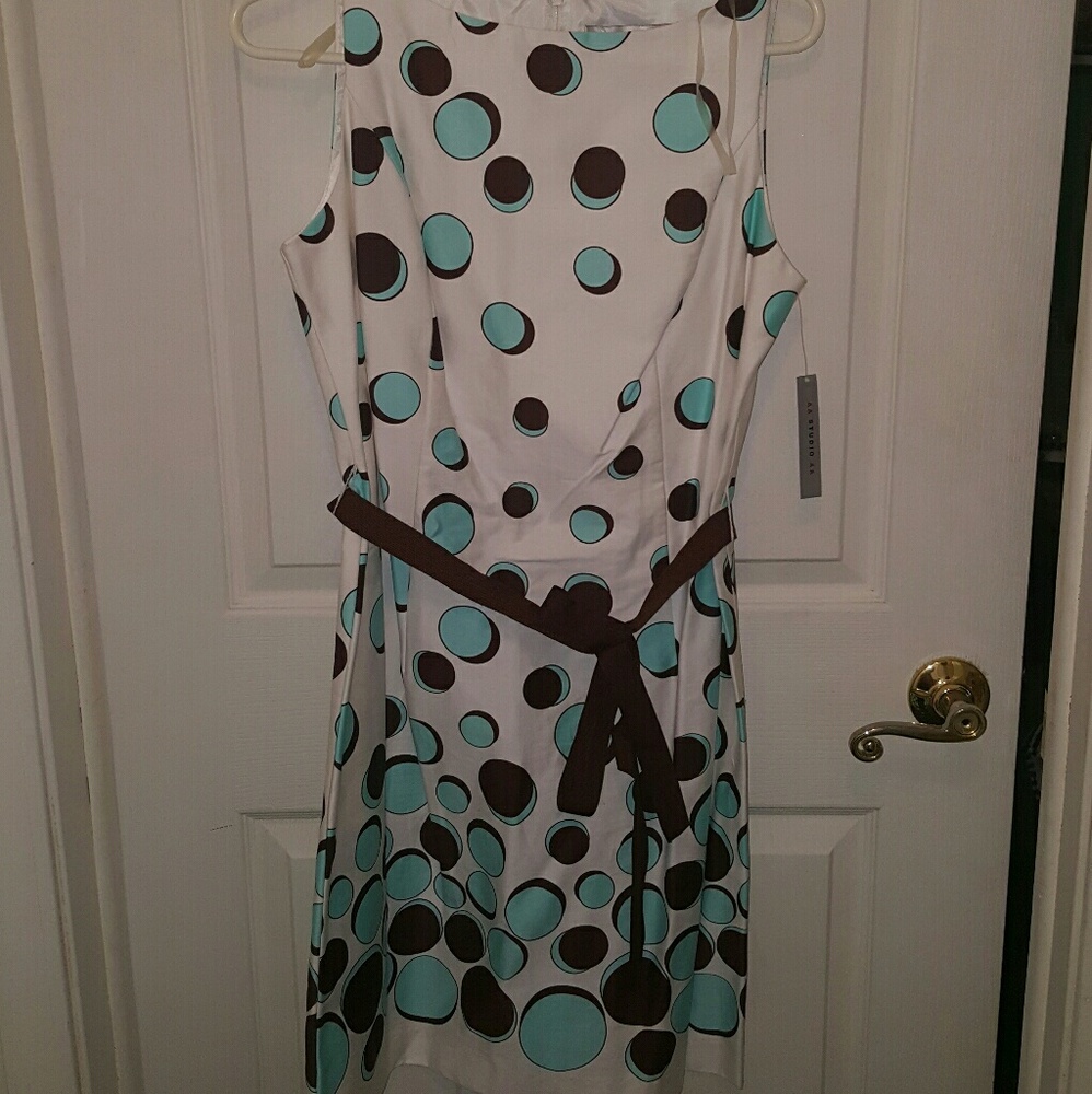 White with Aqua & Chocolate Dots Dress
